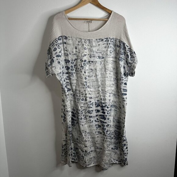 Lungo L'Arno Dress Womens 1X Beige Blue 100% Linen Animal Print Made In Italy - Picture 1 of 11